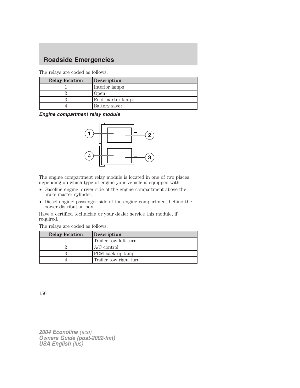 Roadside emergencies | FORD 2004 E-450 v.2 User Manual | Page 150 / 248