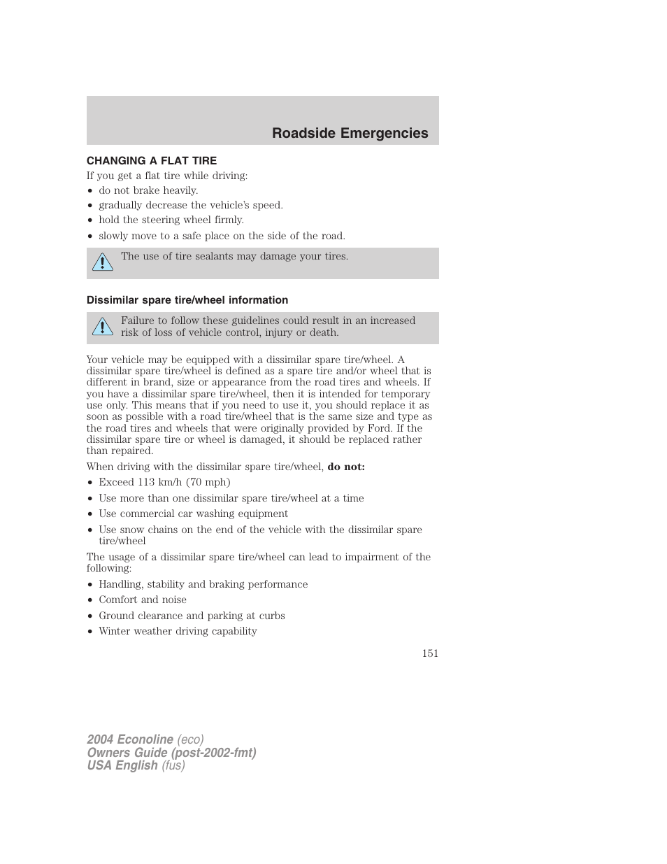 Roadside emergencies | FORD 2004 E-450 v.2 User Manual | Page 151 / 248