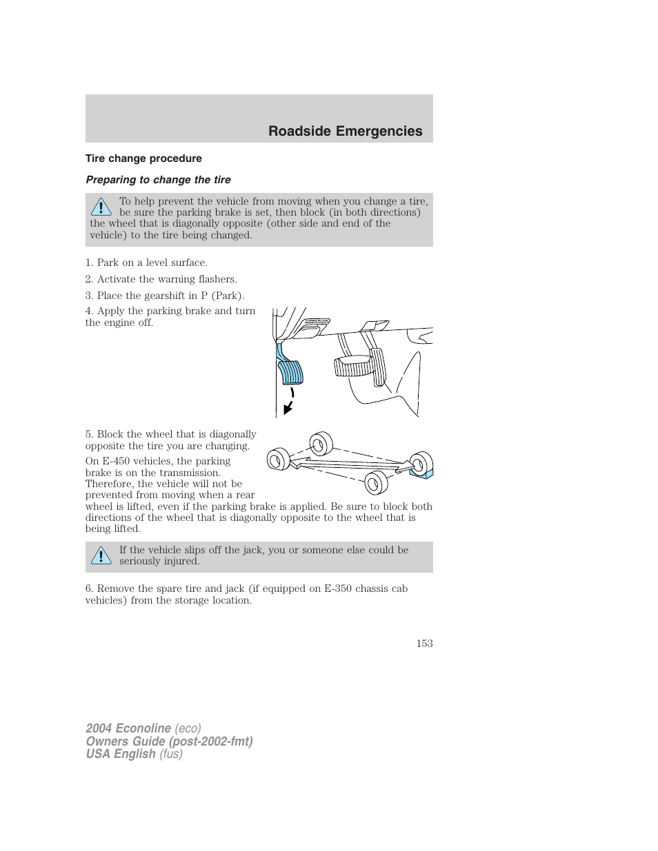 Roadside emergencies | FORD 2004 E-450 v.2 User Manual | Page 153 / 248