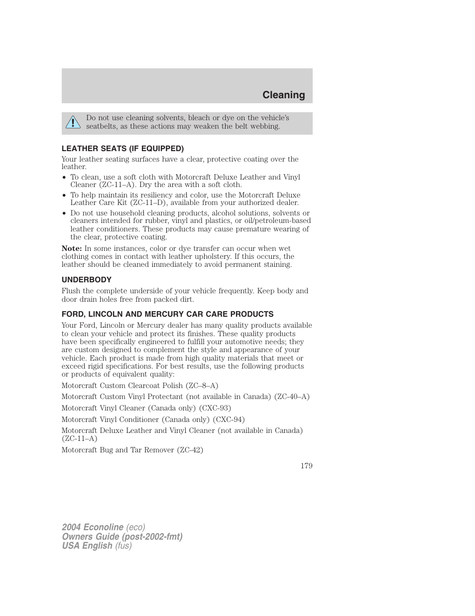Cleaning | FORD 2004 E-450 v.2 User Manual | Page 179 / 248