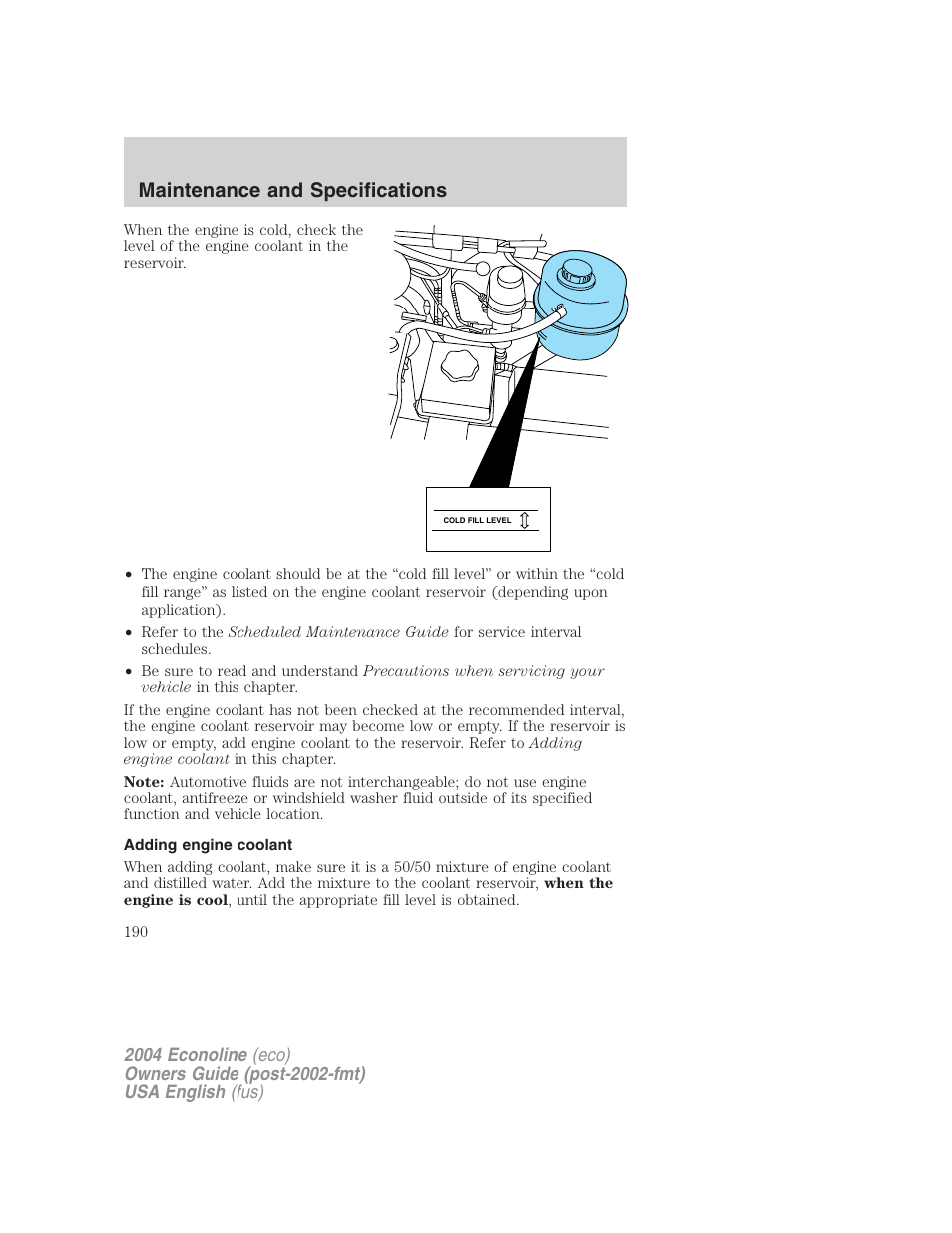 Maintenance and specifications | FORD 2004 E-450 v.2 User Manual | Page 190 / 248