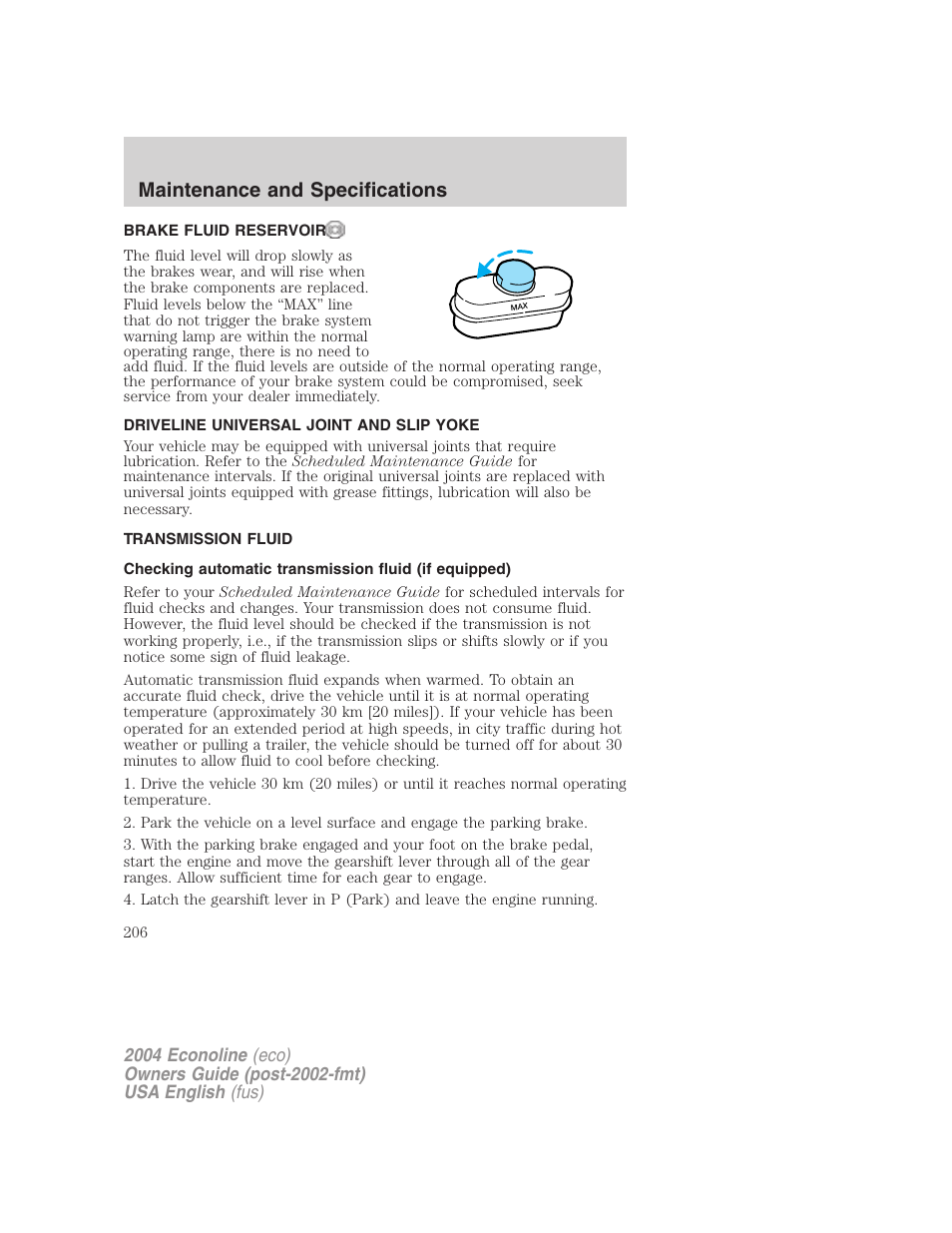 Maintenance and specifications | FORD 2004 E-450 v.2 User Manual | Page 206 / 248