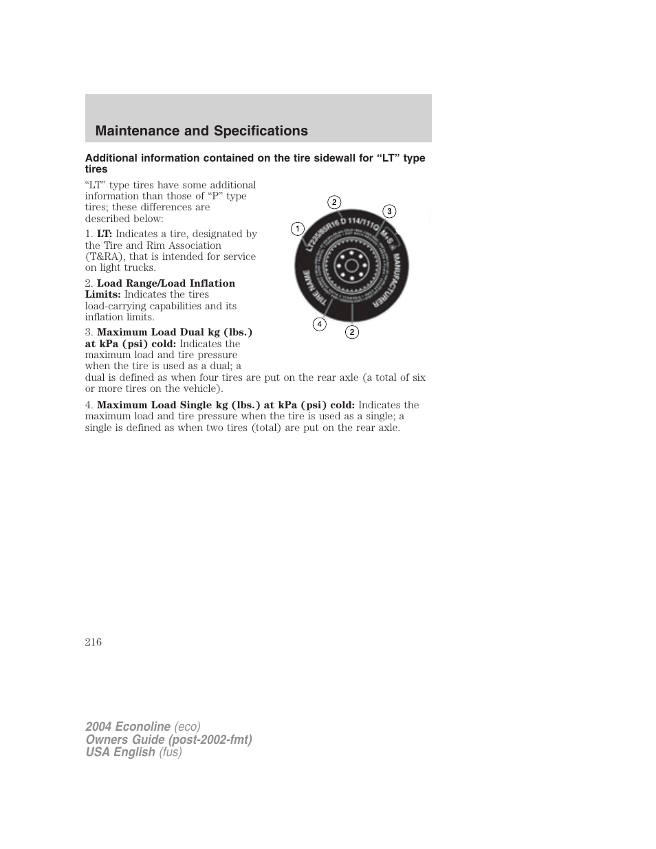 Maintenance and specifications | FORD 2004 E-450 v.2 User Manual | Page 216 / 248