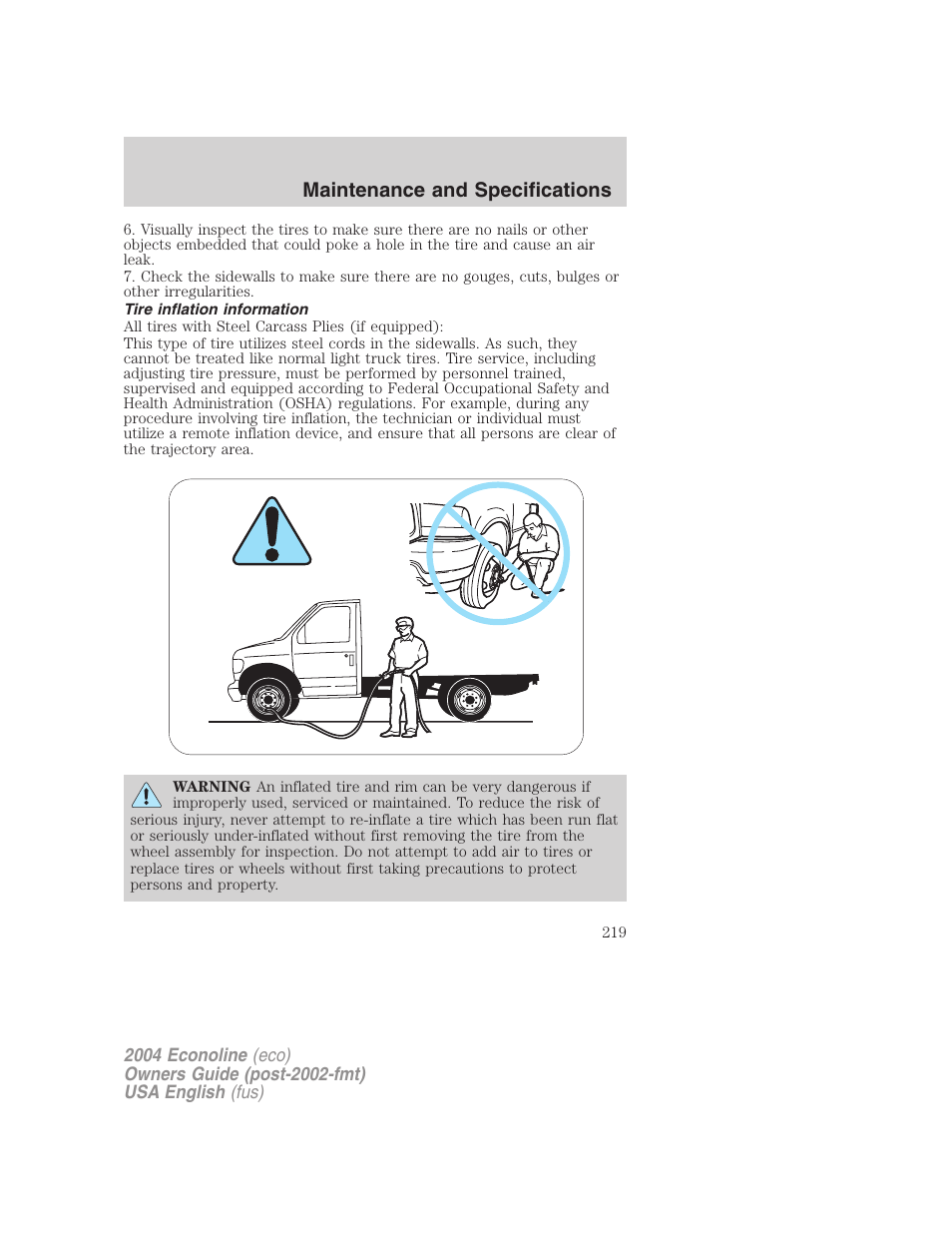 Maintenance and specifications | FORD 2004 E-450 v.2 User Manual | Page 219 / 248