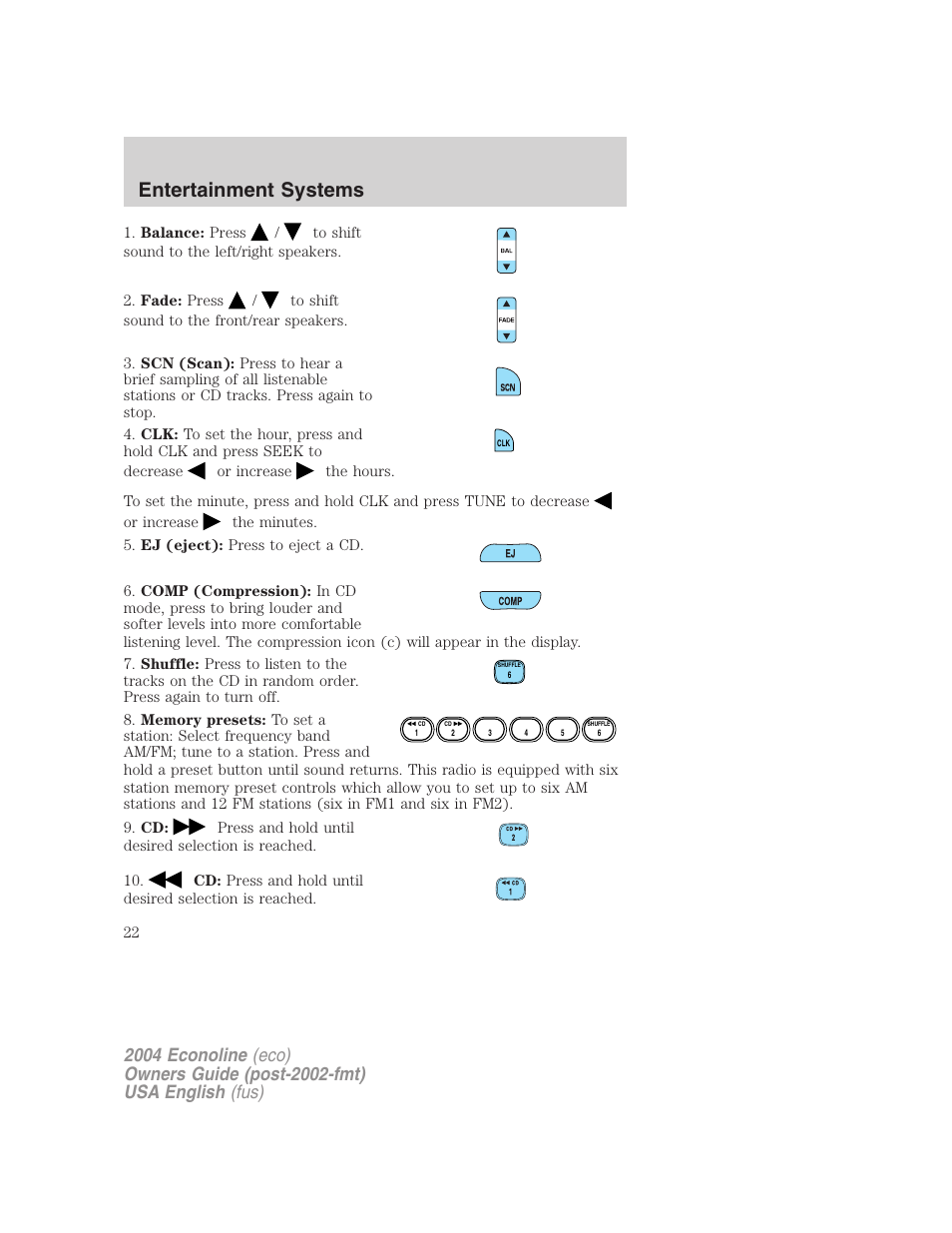 Entertainment systems | FORD 2004 E-450 v.2 User Manual | Page 22 / 248