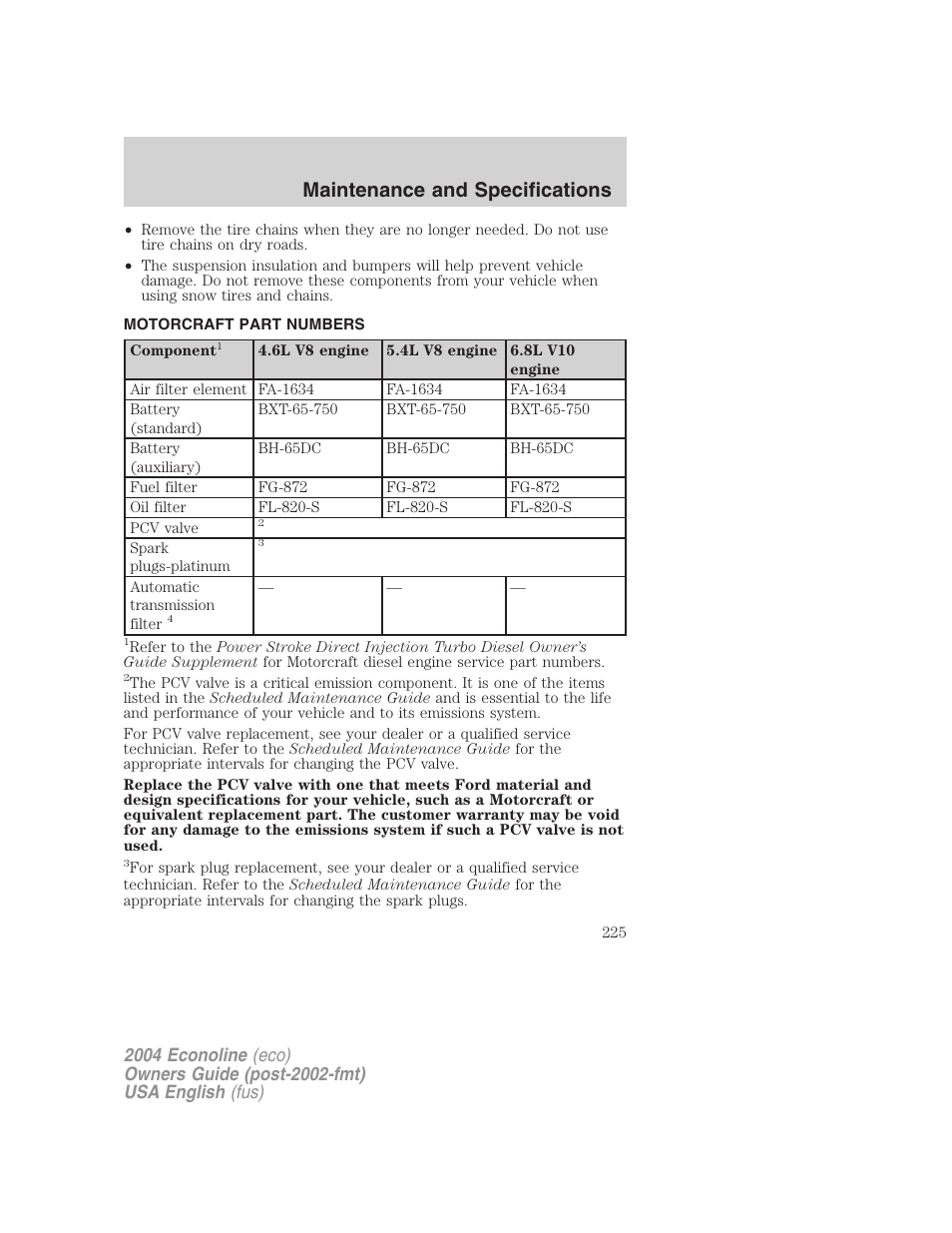 Maintenance and specifications | FORD 2004 E-450 v.2 User Manual | Page 225 / 248