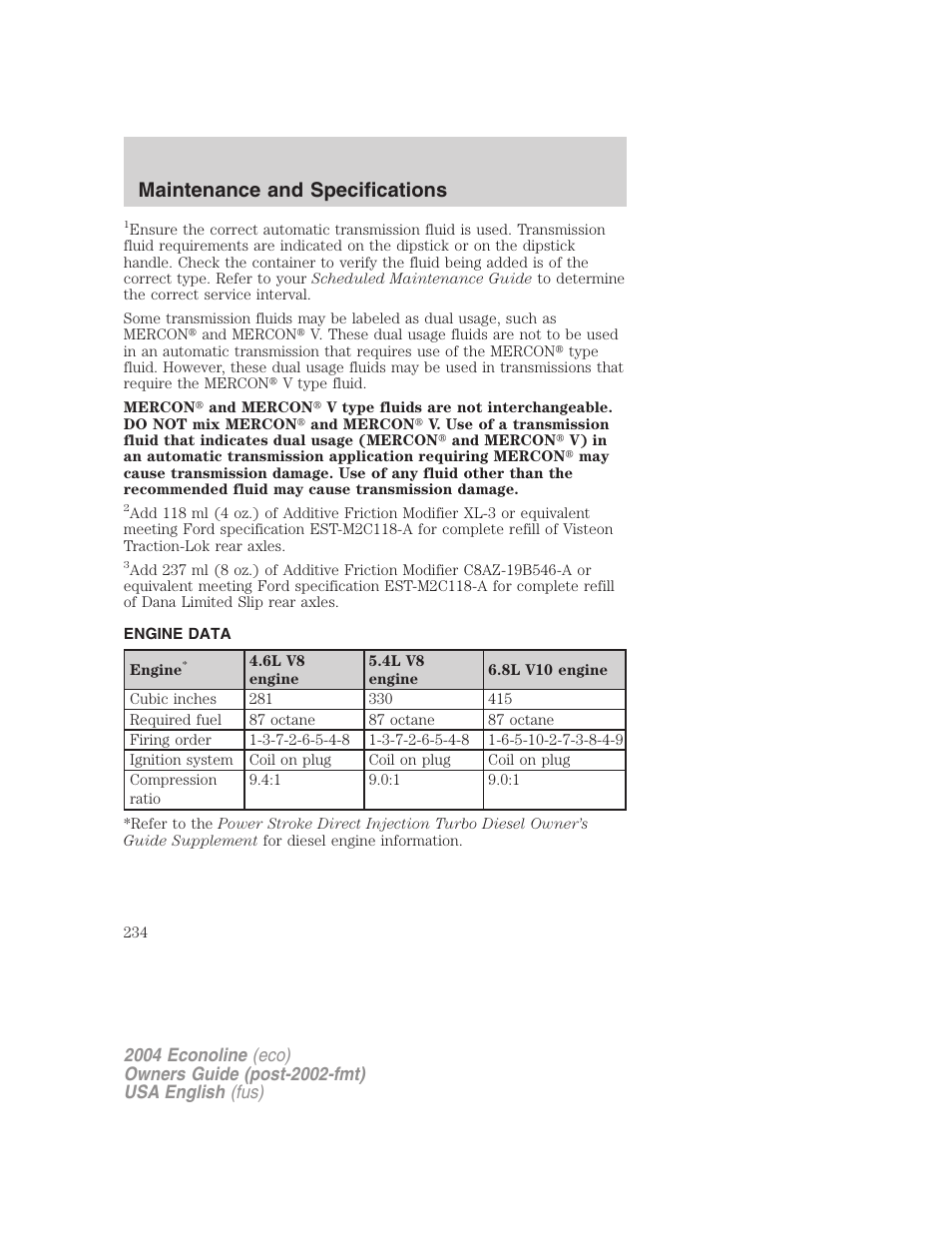 Maintenance and specifications | FORD 2004 E-450 v.2 User Manual | Page 234 / 248