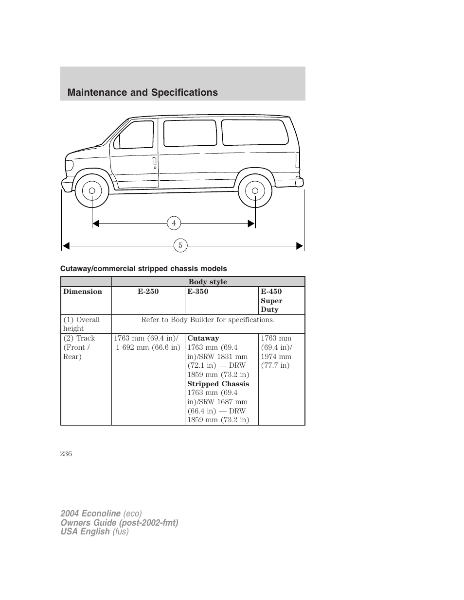 Maintenance and specifications | FORD 2004 E-450 v.2 User Manual | Page 236 / 248
