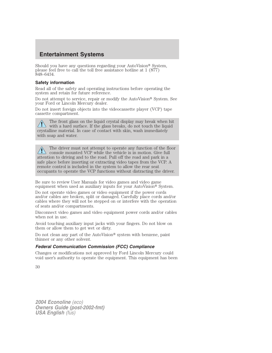 Entertainment systems | FORD 2004 E-450 v.2 User Manual | Page 30 / 248