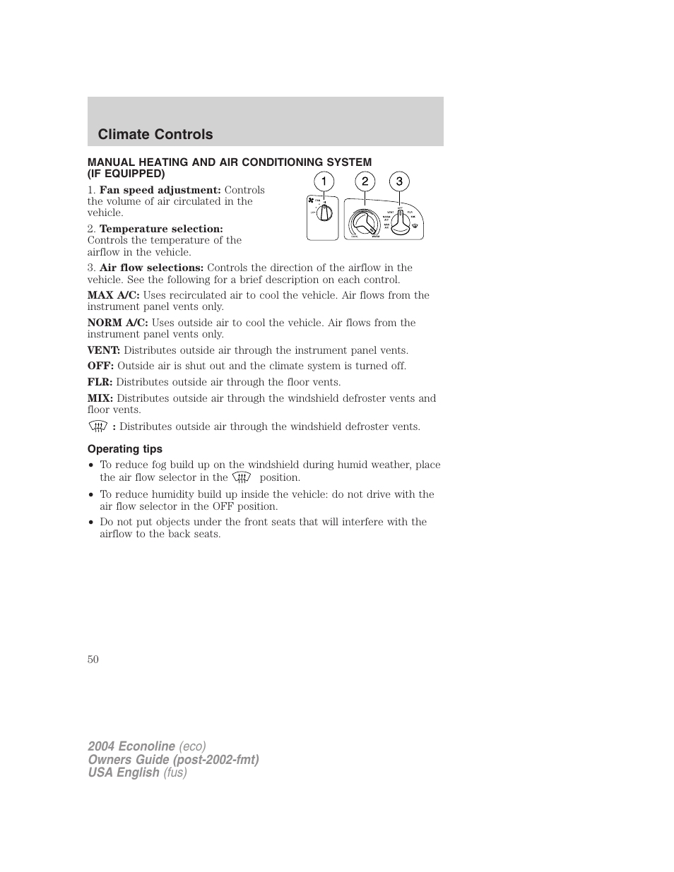 Climate controls | FORD 2004 E-450 v.2 User Manual | Page 50 / 248