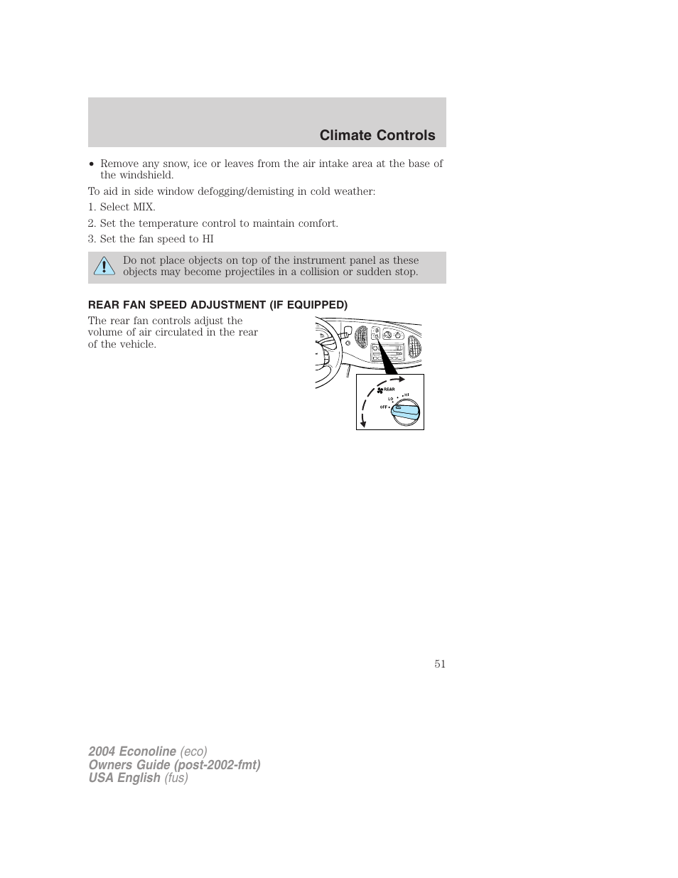Climate controls | FORD 2004 E-450 v.2 User Manual | Page 51 / 248