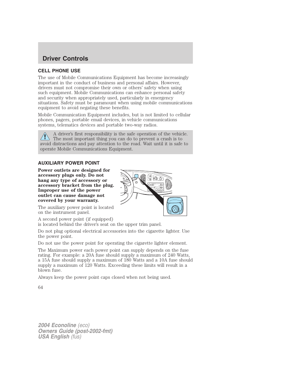 Driver controls | FORD 2004 E-450 v.2 User Manual | Page 64 / 248