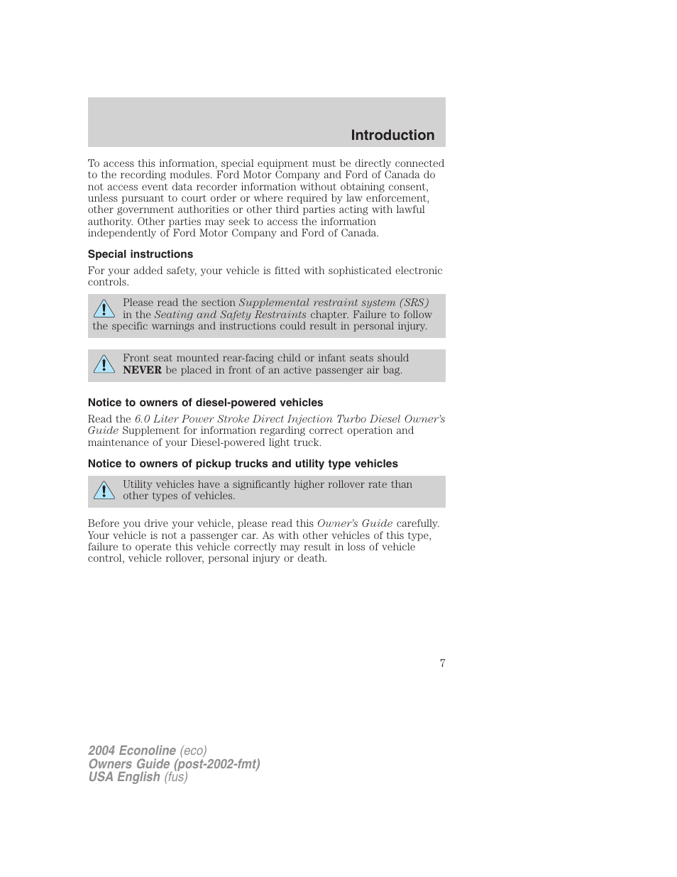 Introduction | FORD 2004 E-450 v.2 User Manual | Page 7 / 248