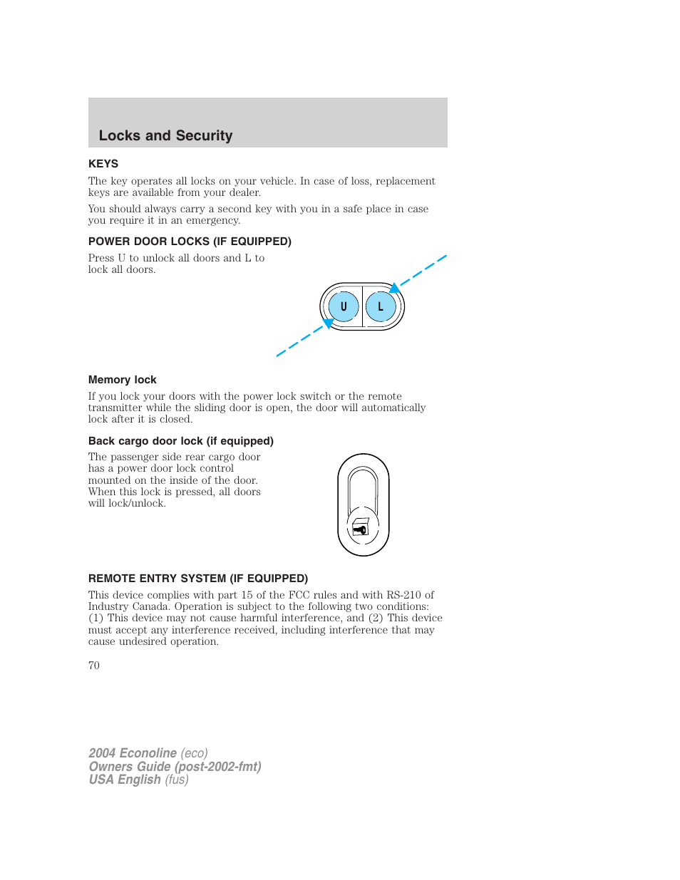 Locks and security | FORD 2004 E-450 v.2 User Manual | Page 70 / 248