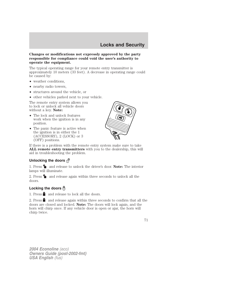 Locks and security | FORD 2004 E-450 v.2 User Manual | Page 71 / 248