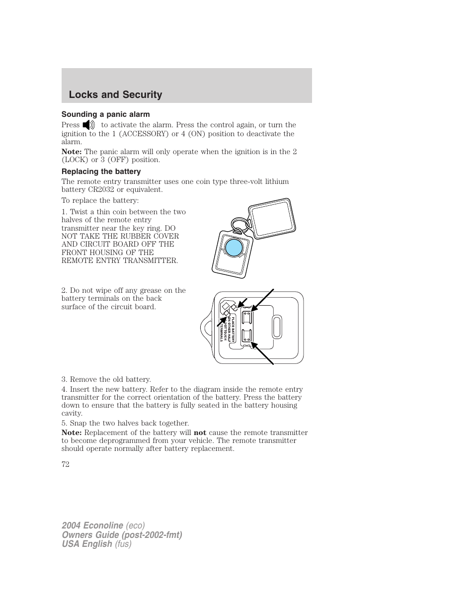 Locks and security | FORD 2004 E-450 v.2 User Manual | Page 72 / 248