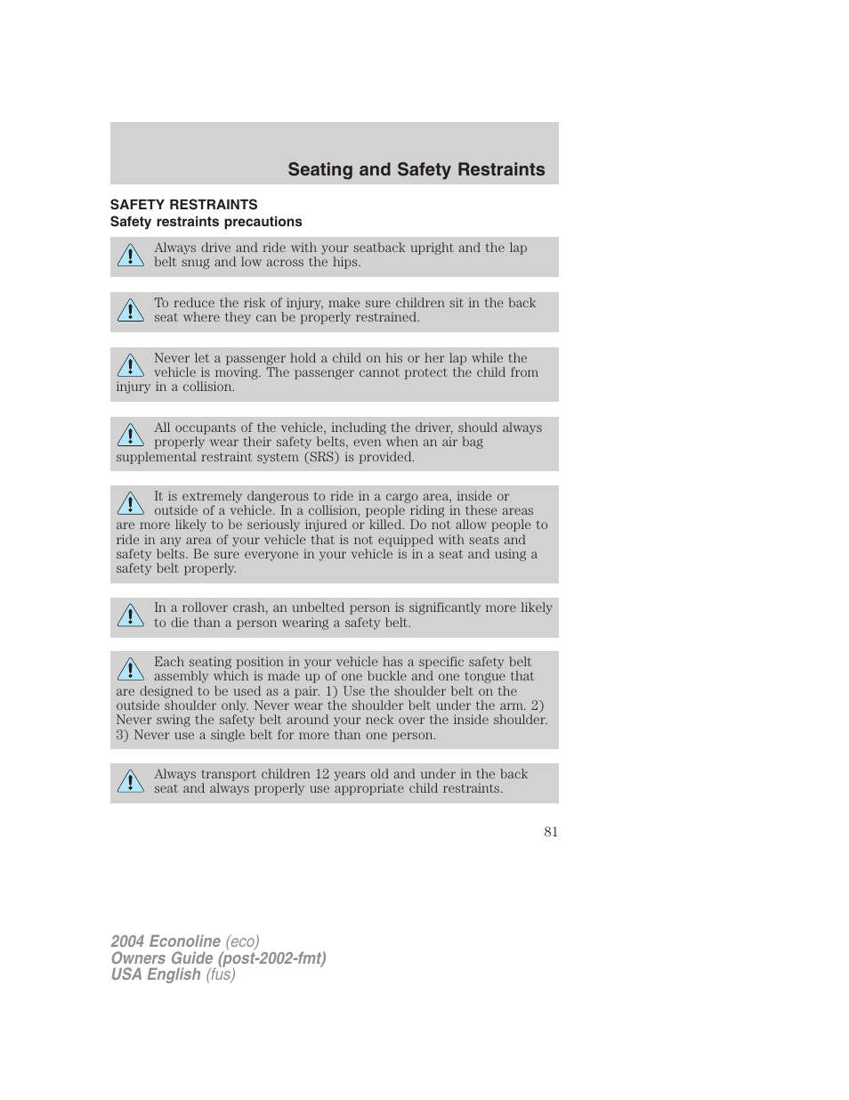Seating and safety restraints | FORD 2004 E-450 v.2 User Manual | Page 81 / 248