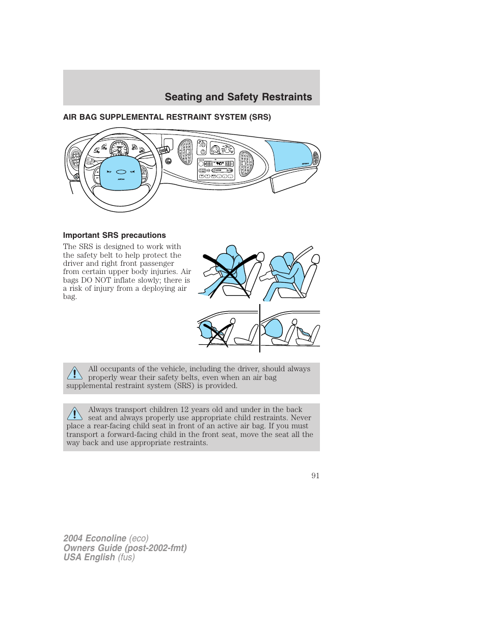 Seating and safety restraints | FORD 2004 E-450 v.2 User Manual | Page 91 / 248