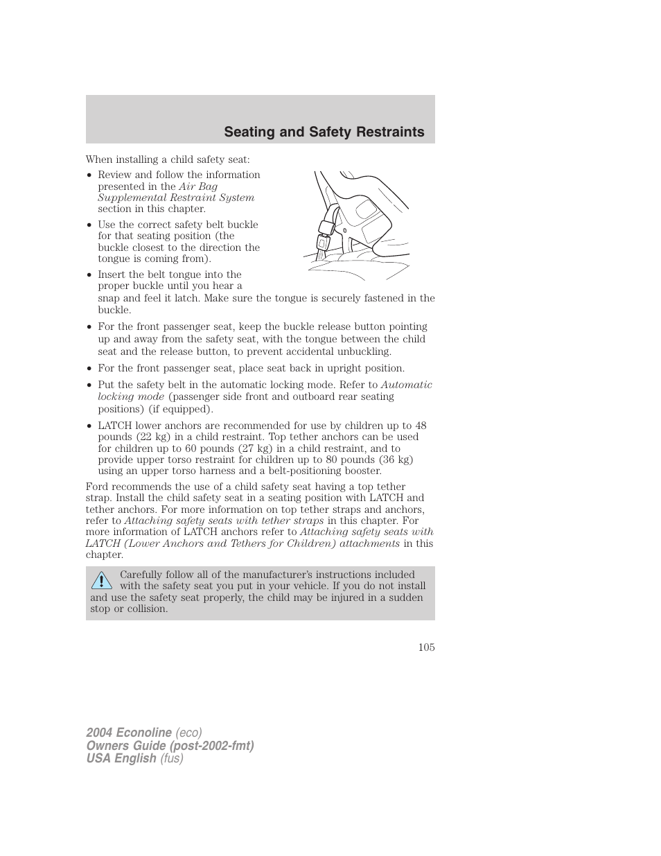 Seating and safety restraints | FORD 2004 E-450 v.3 User Manual | Page 105 / 256