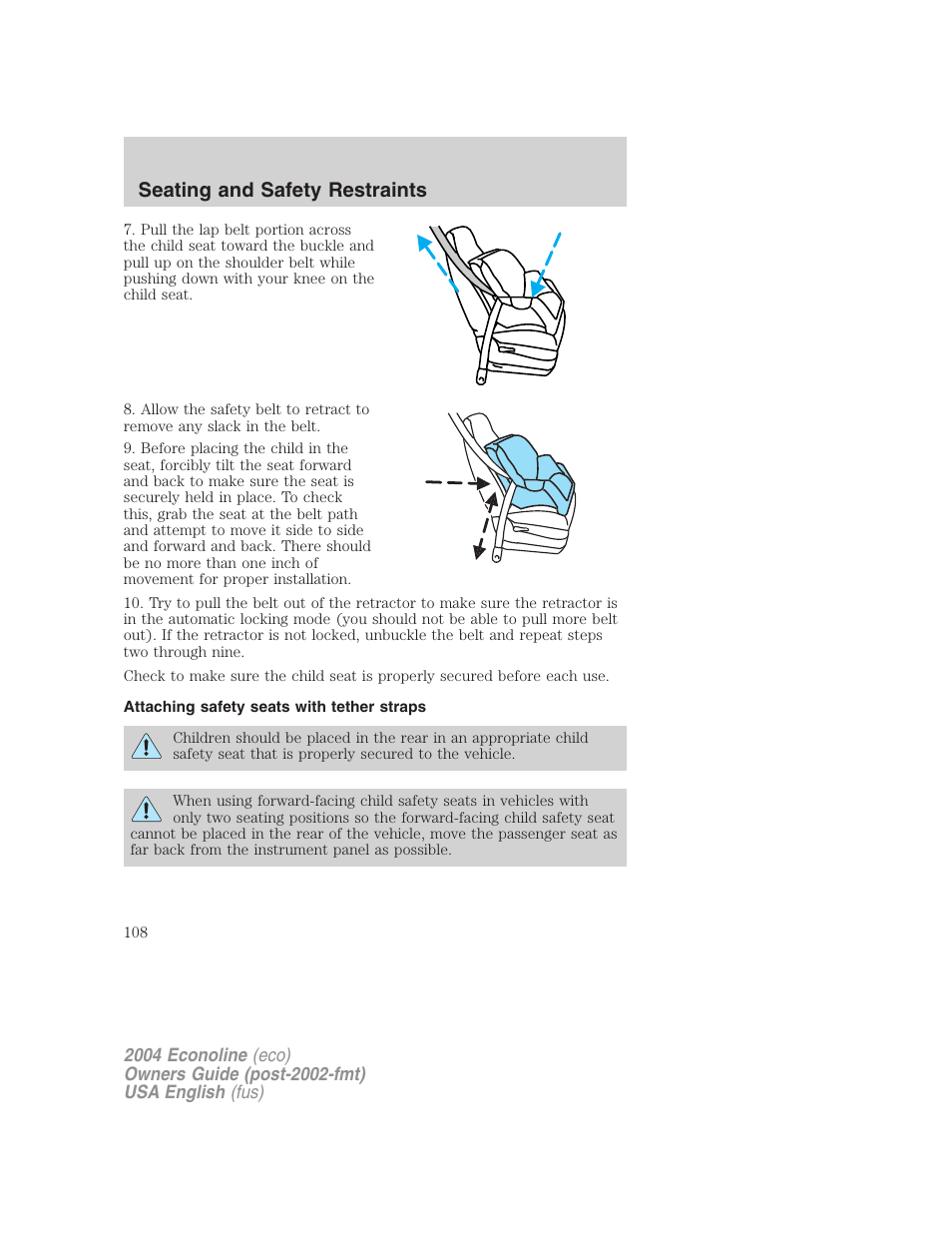 Seating and safety restraints | FORD 2004 E-450 v.3 User Manual | Page 108 / 256