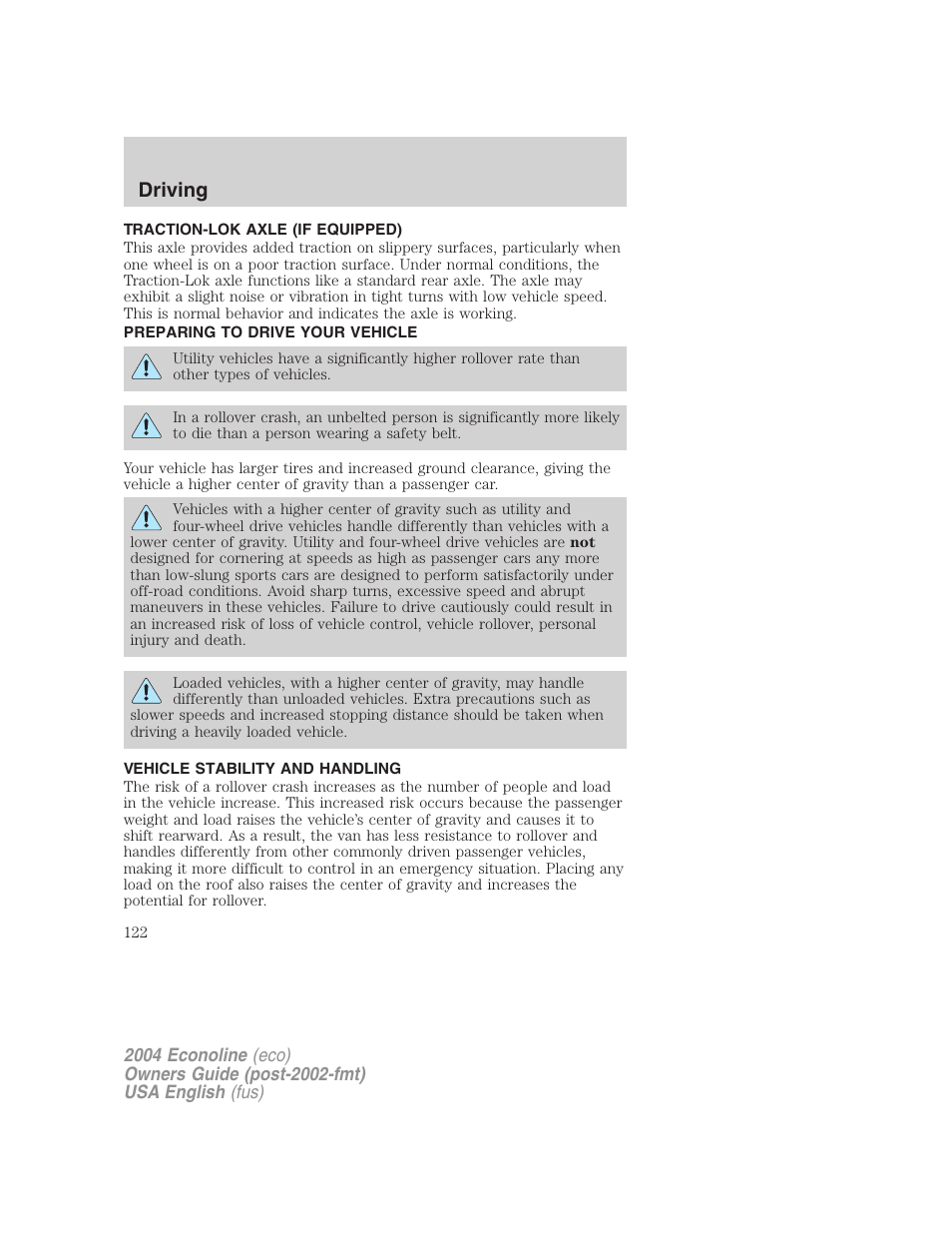Driving | FORD 2004 E-450 v.3 User Manual | Page 122 / 256