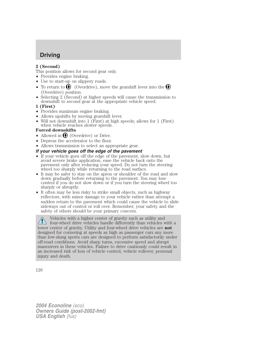 Driving | FORD 2004 E-450 v.3 User Manual | Page 126 / 256