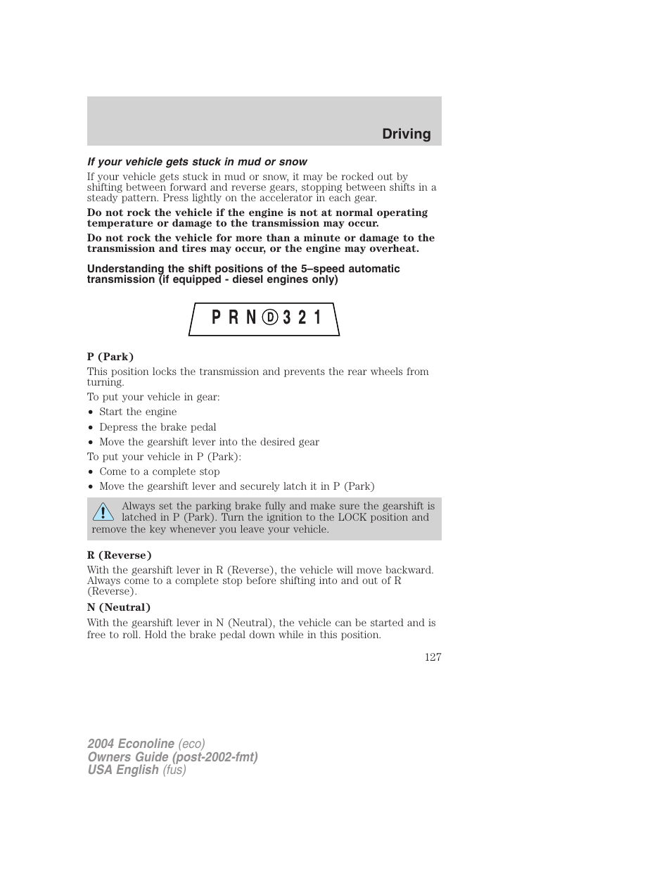 Driving | FORD 2004 E-450 v.3 User Manual | Page 127 / 256