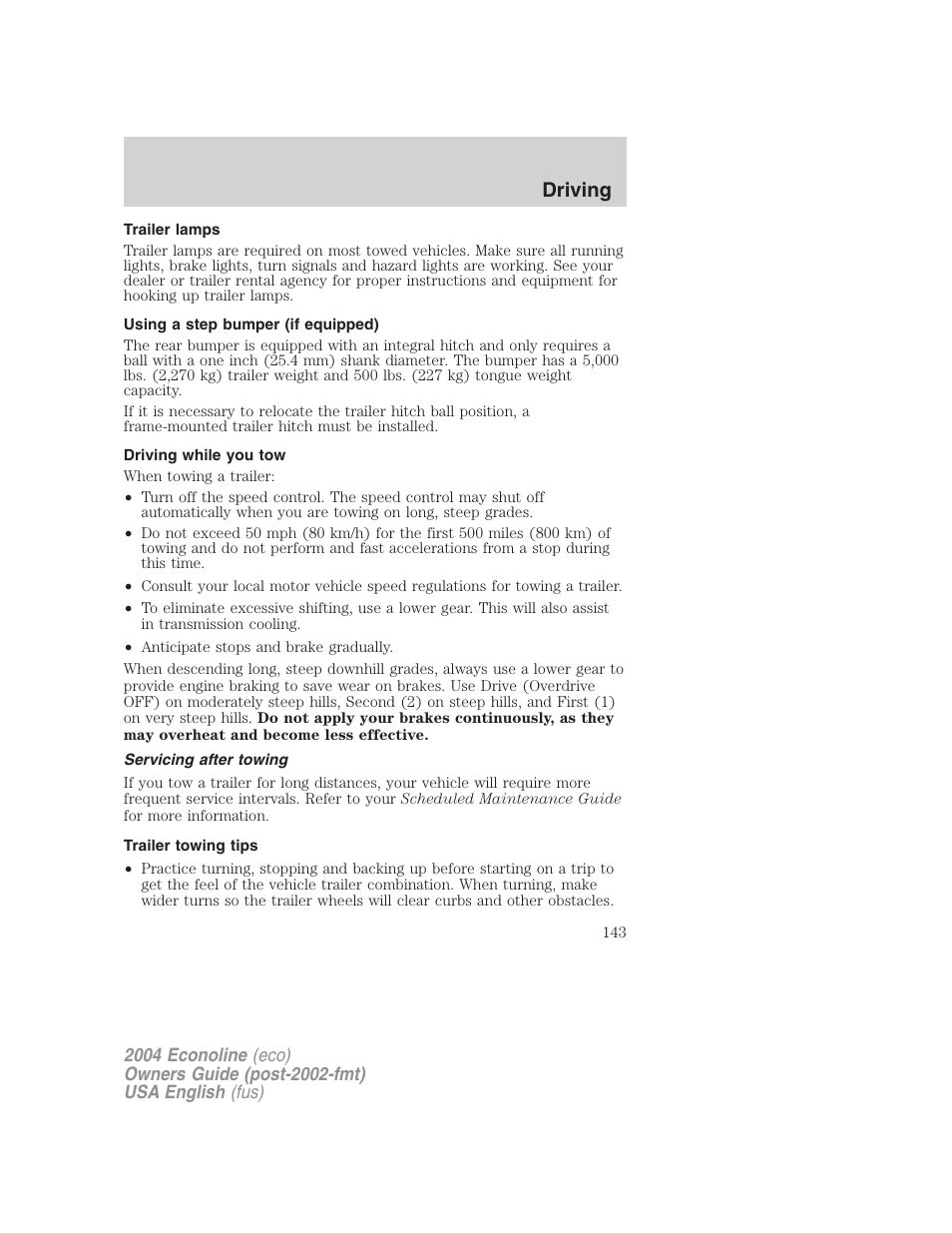 Driving | FORD 2004 E-450 v.3 User Manual | Page 143 / 256