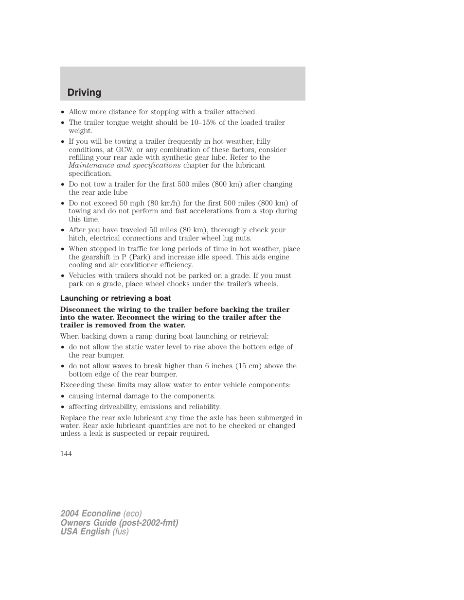 Driving | FORD 2004 E-450 v.3 User Manual | Page 144 / 256