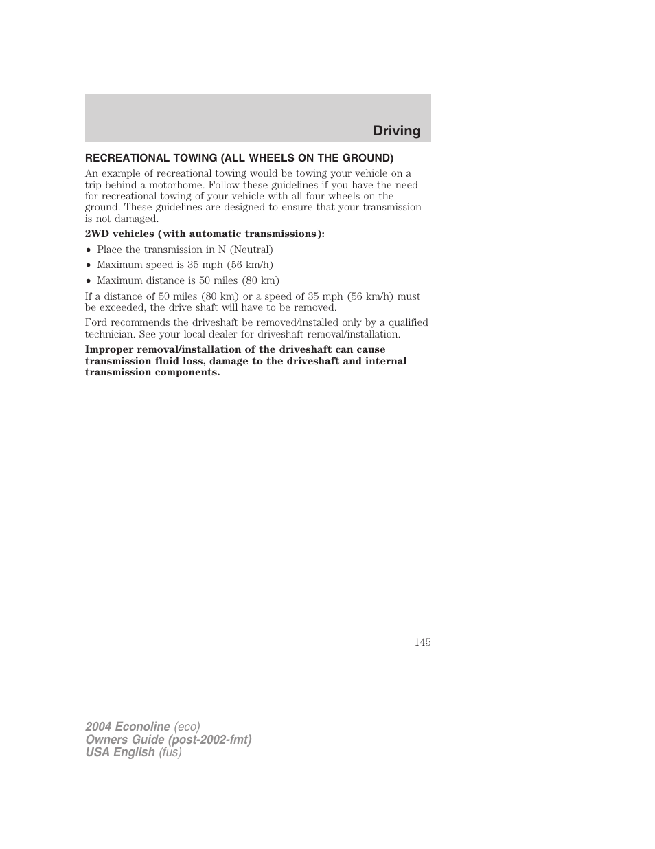 Driving | FORD 2004 E-450 v.3 User Manual | Page 145 / 256