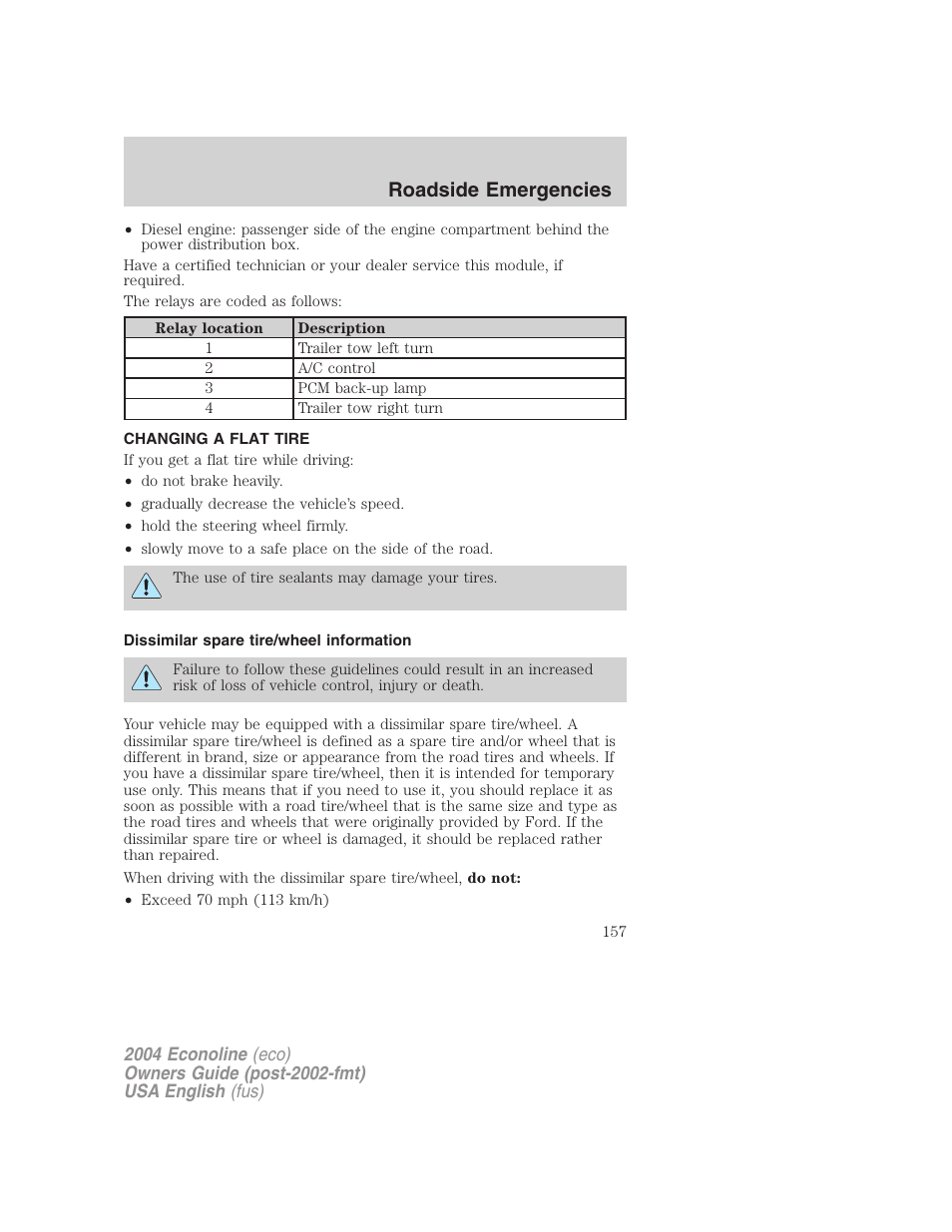Roadside emergencies | FORD 2004 E-450 v.3 User Manual | Page 157 / 256