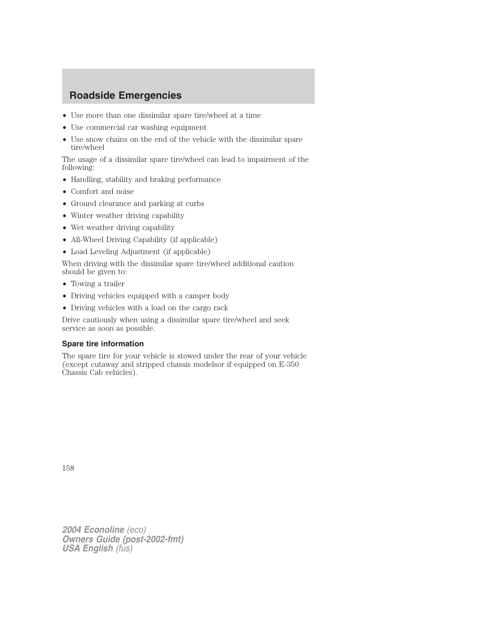 Roadside emergencies | FORD 2004 E-450 v.3 User Manual | Page 158 / 256