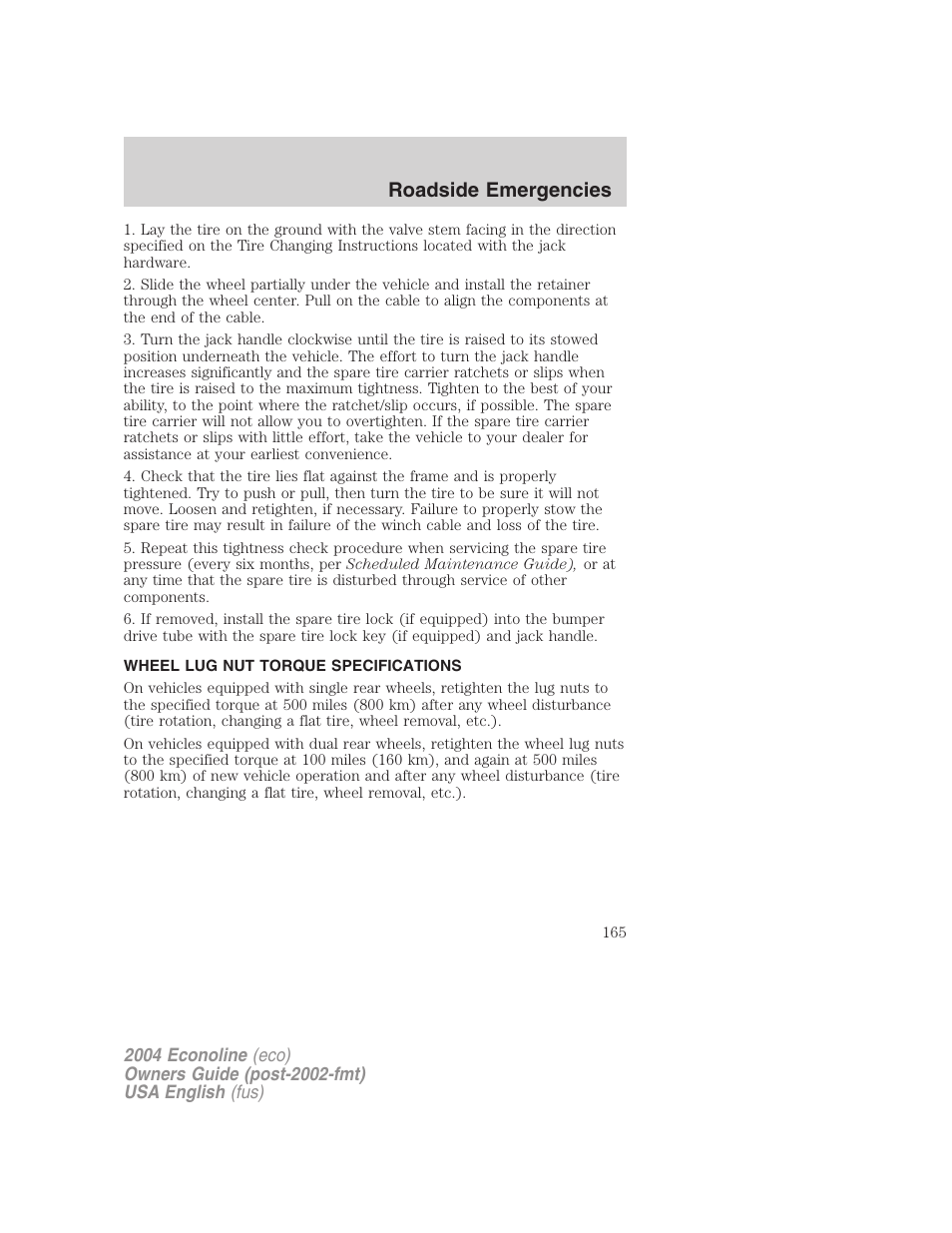 Roadside emergencies | FORD 2004 E-450 v.3 User Manual | Page 165 / 256