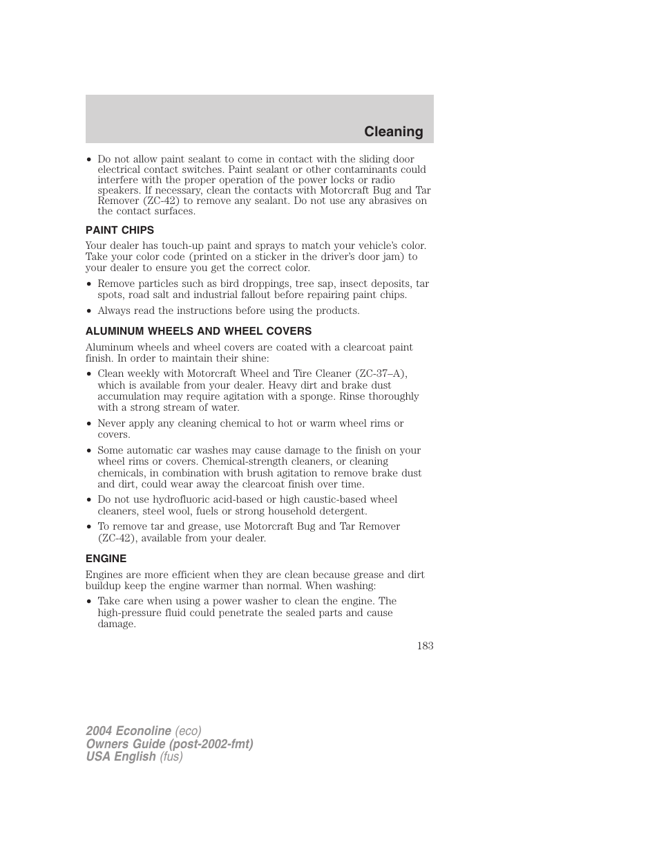 Cleaning | FORD 2004 E-450 v.3 User Manual | Page 183 / 256