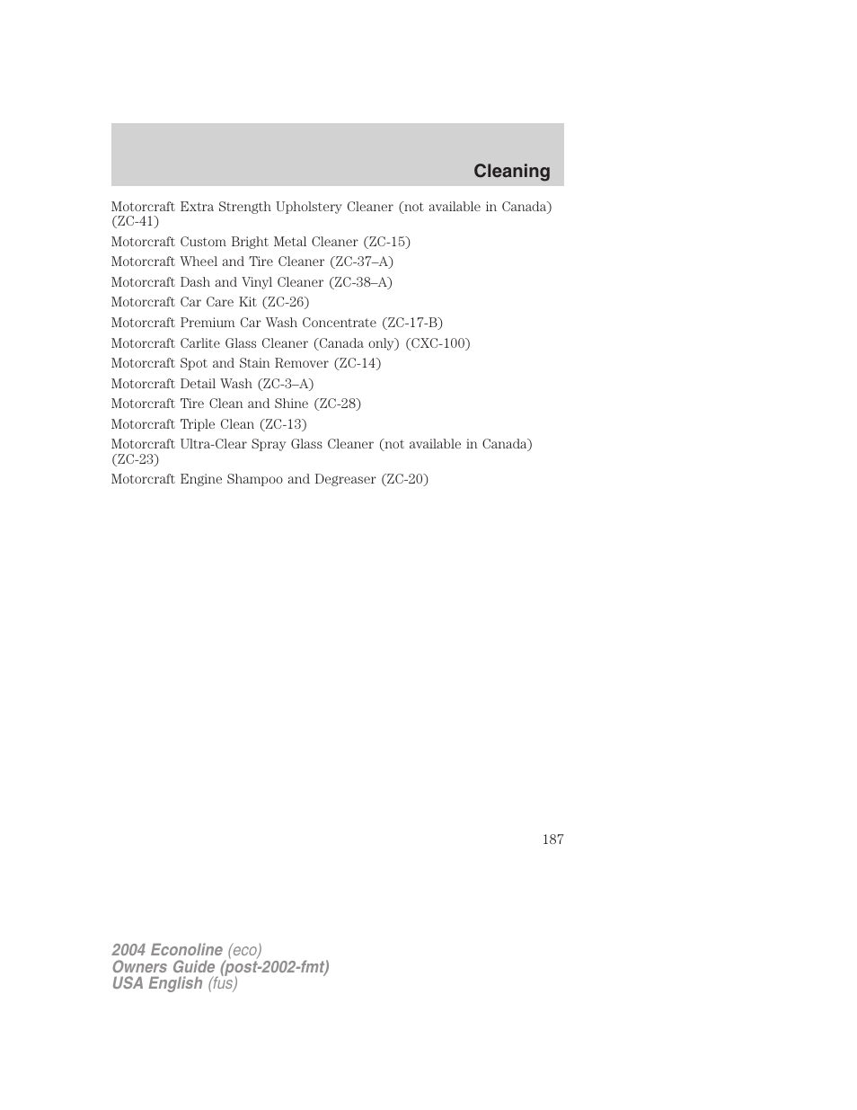 Cleaning | FORD 2004 E-450 v.3 User Manual | Page 187 / 256