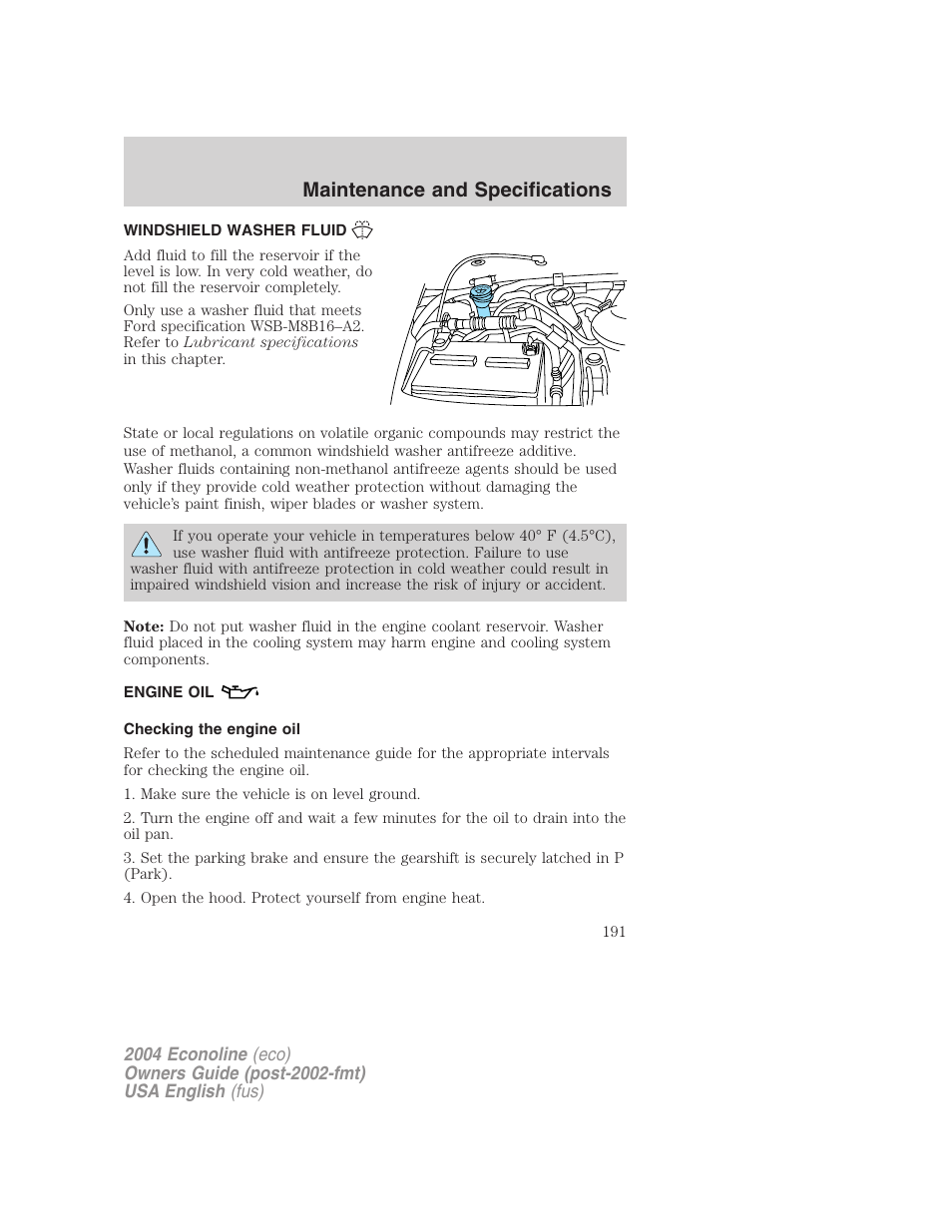 Maintenance and specifications | FORD 2004 E-450 v.3 User Manual | Page 191 / 256