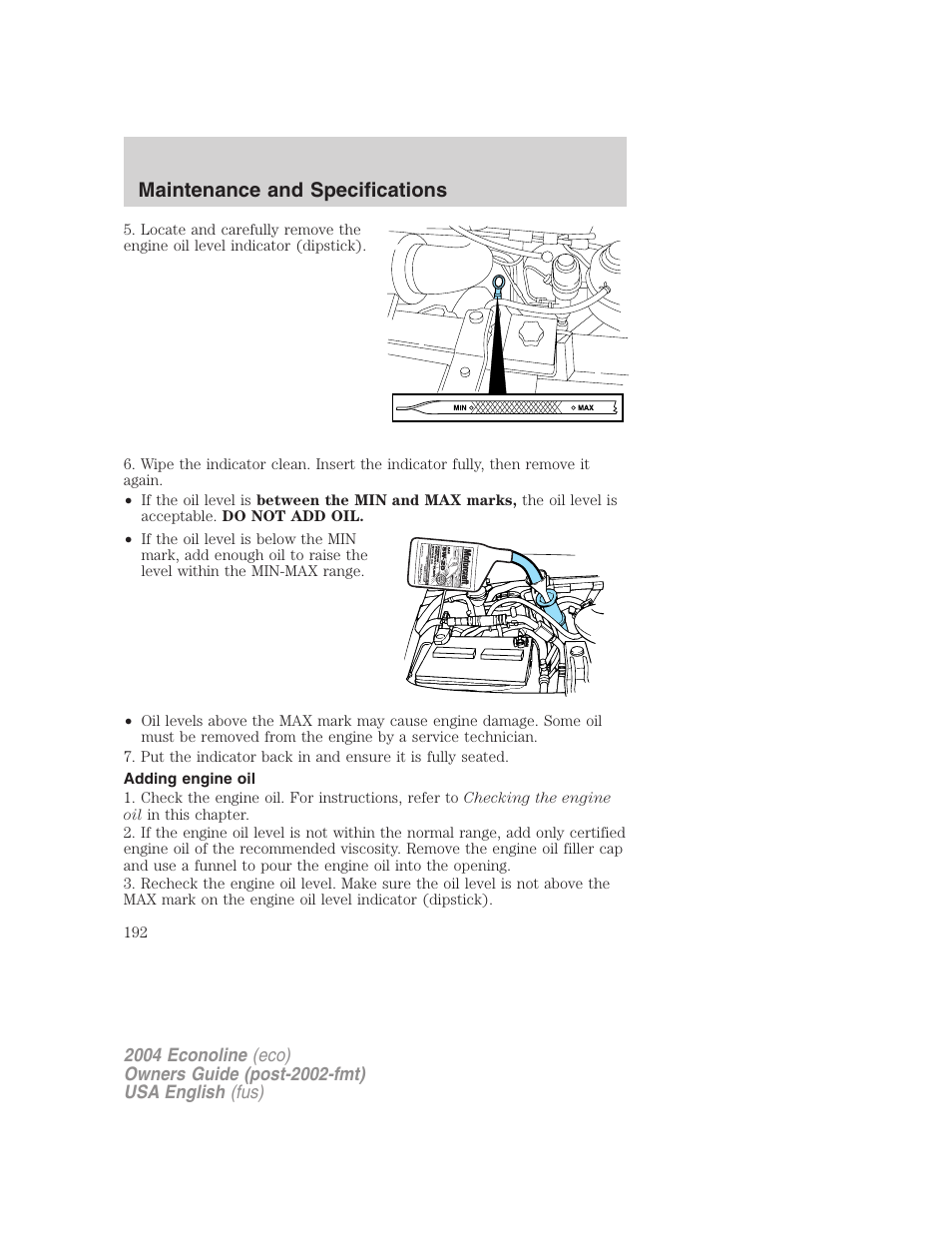 Maintenance and specifications | FORD 2004 E-450 v.3 User Manual | Page 192 / 256