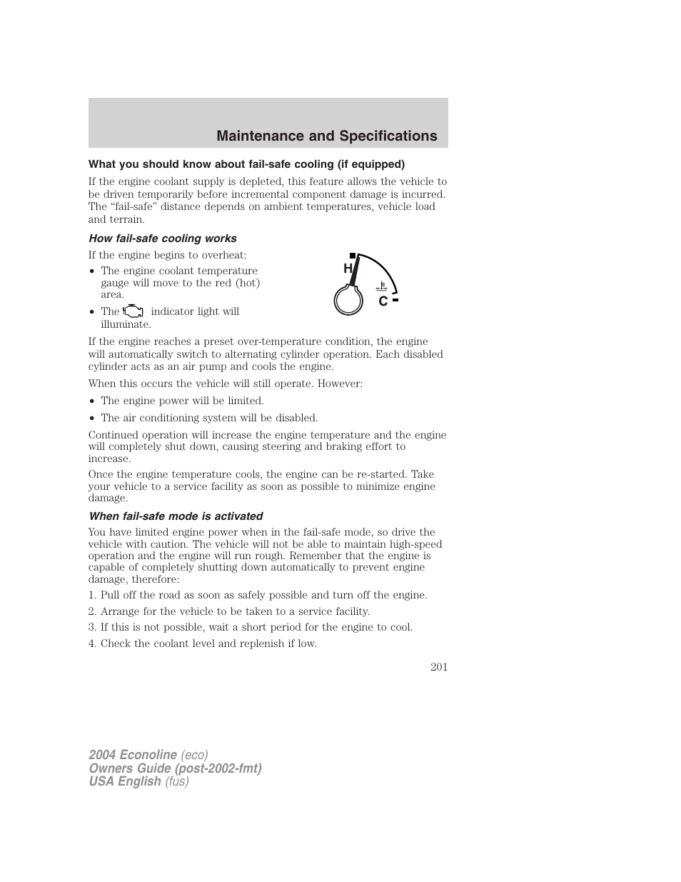 Maintenance and specifications | FORD 2004 E-450 v.3 User Manual | Page 201 / 256