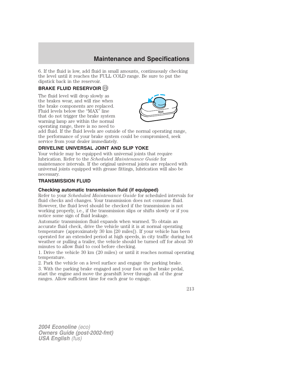Maintenance and specifications | FORD 2004 E-450 v.3 User Manual | Page 213 / 256