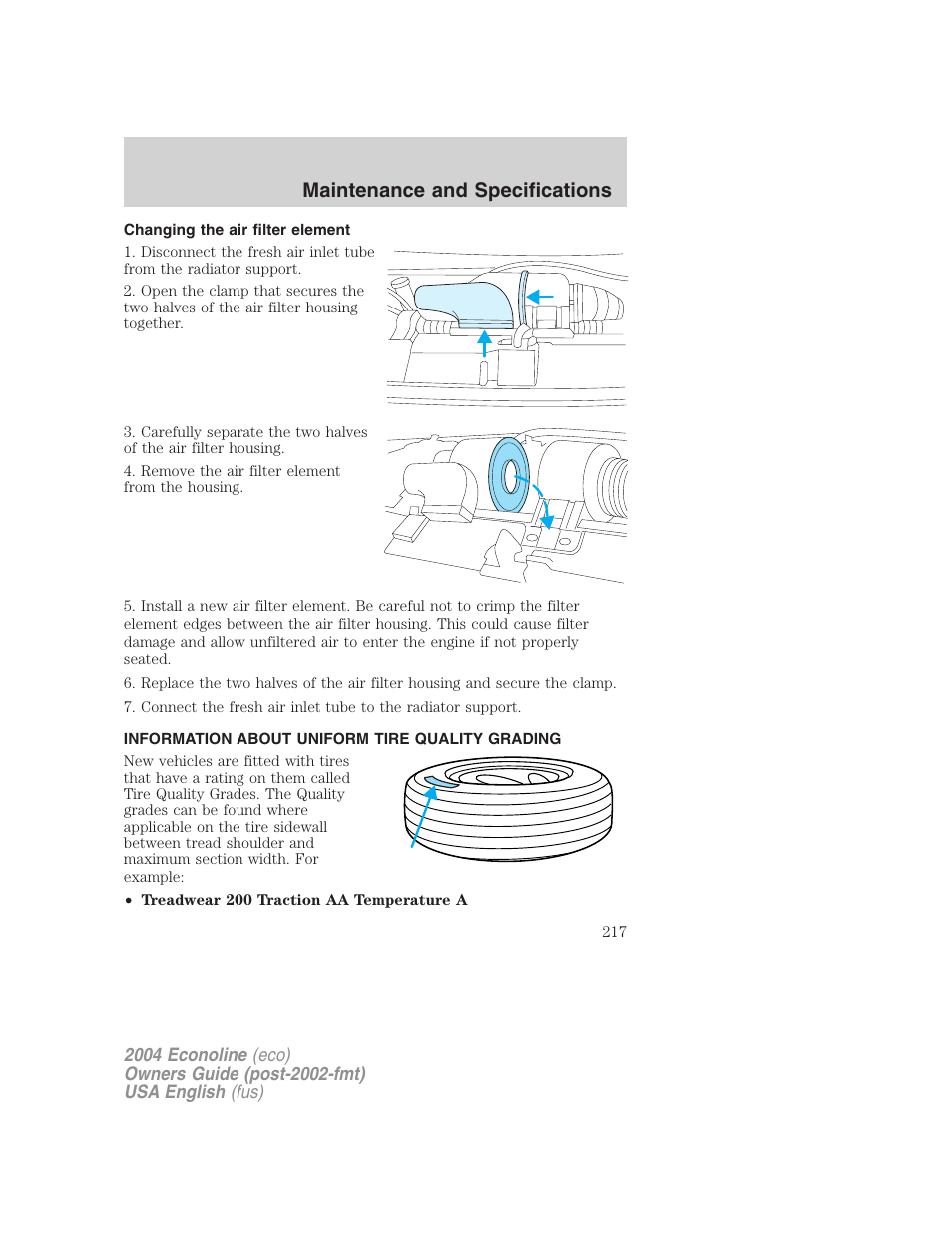 Maintenance and specifications | FORD 2004 E-450 v.3 User Manual | Page 217 / 256