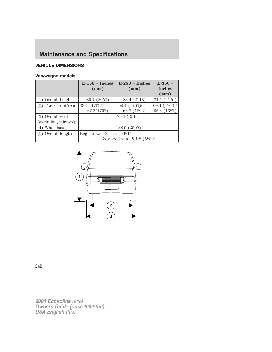 Maintenance and specifications | FORD 2004 E-450 v.3 User Manual | Page 242 / 256