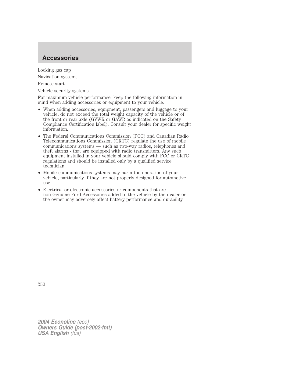 Accessories | FORD 2004 E-450 v.3 User Manual | Page 250 / 256