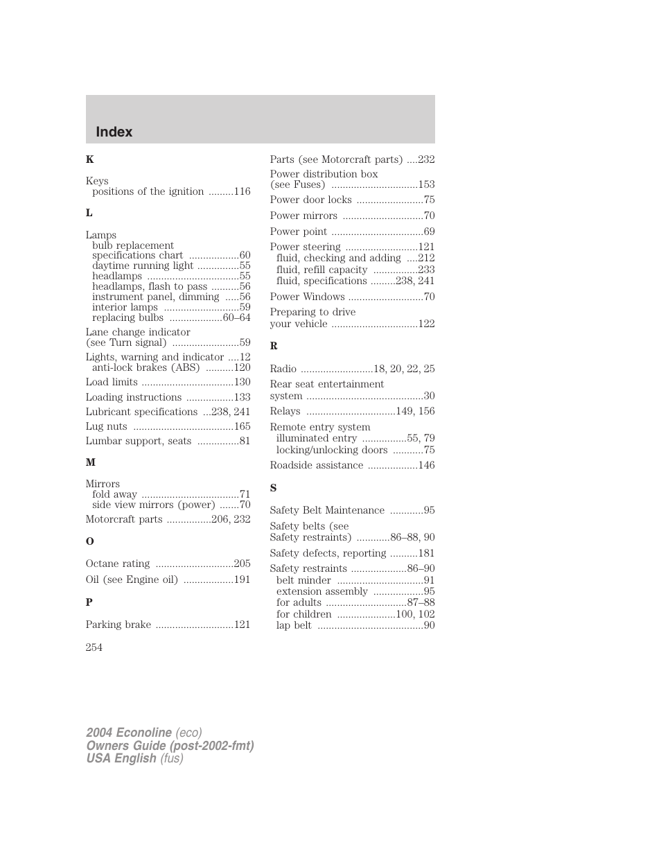Index | FORD 2004 E-450 v.3 User Manual | Page 254 / 256