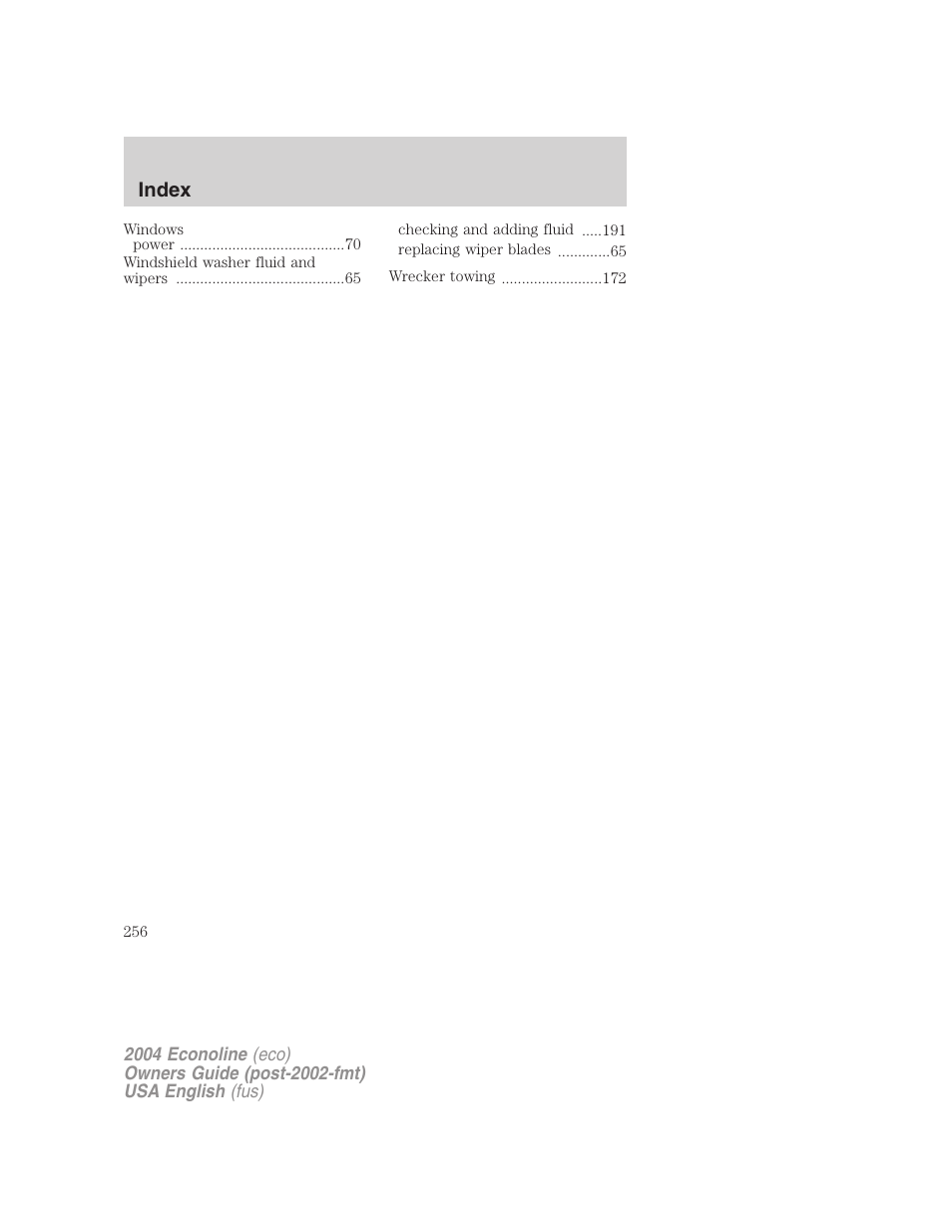 Index | FORD 2004 E-450 v.3 User Manual | Page 256 / 256