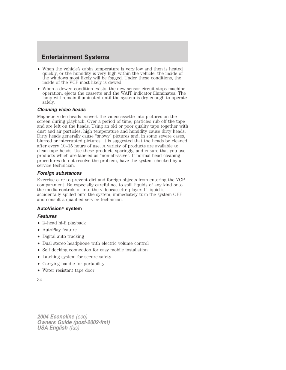 Entertainment systems | FORD 2004 E-450 v.3 User Manual | Page 34 / 256