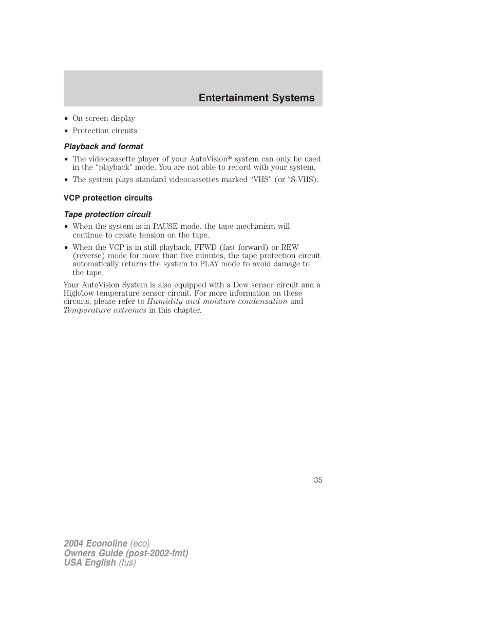 Entertainment systems | FORD 2004 E-450 v.3 User Manual | Page 35 / 256