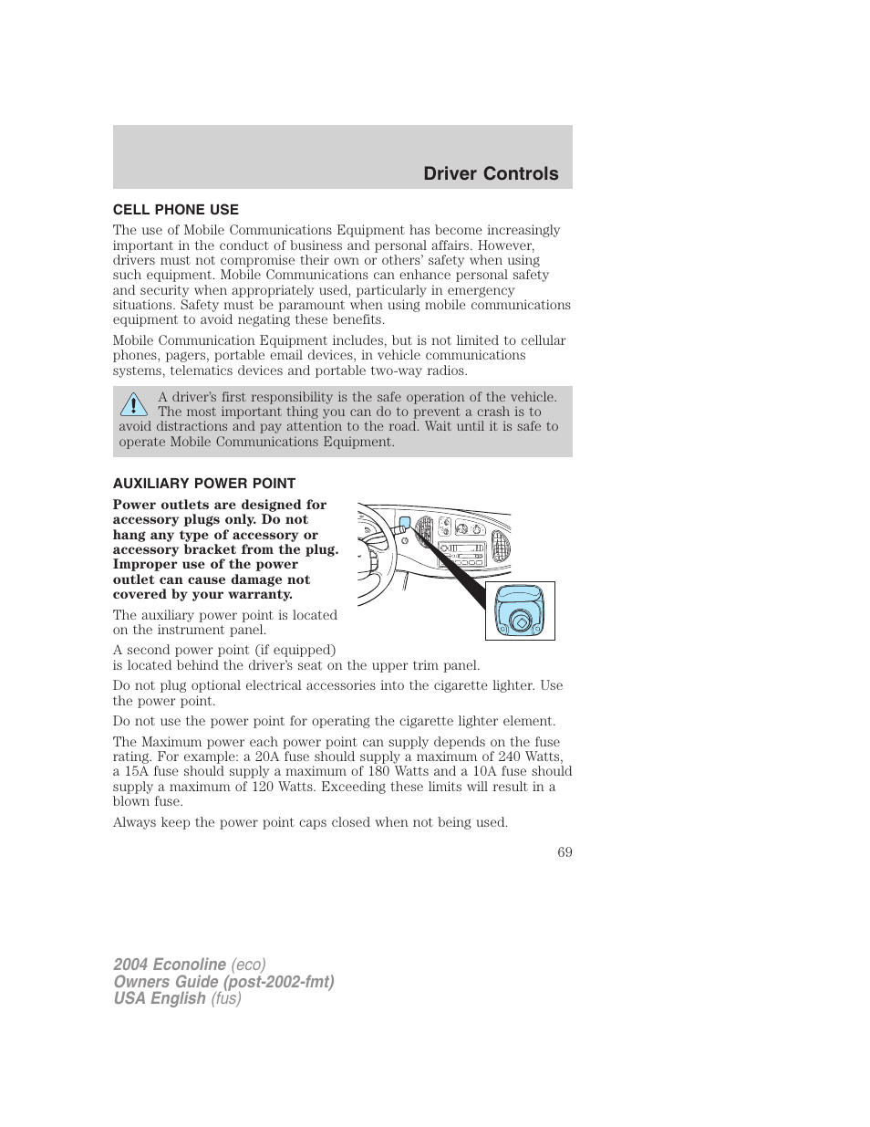 Driver controls | FORD 2004 E-450 v.3 User Manual | Page 69 / 256