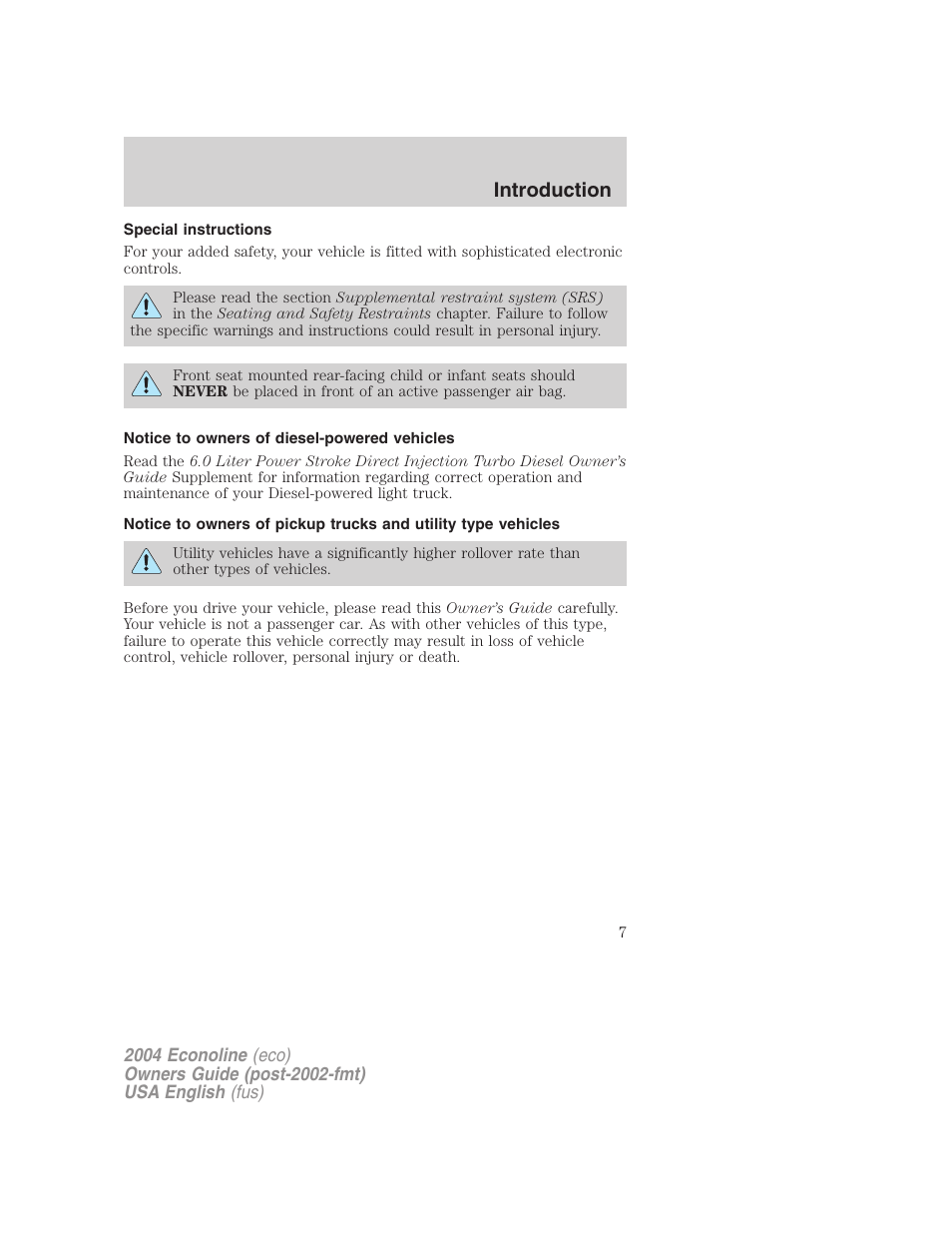 Introduction | FORD 2004 E-450 v.3 User Manual | Page 7 / 256