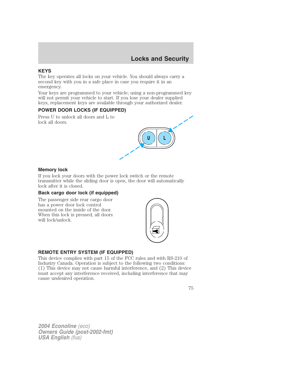 Locks and security | FORD 2004 E-450 v.3 User Manual | Page 75 / 256