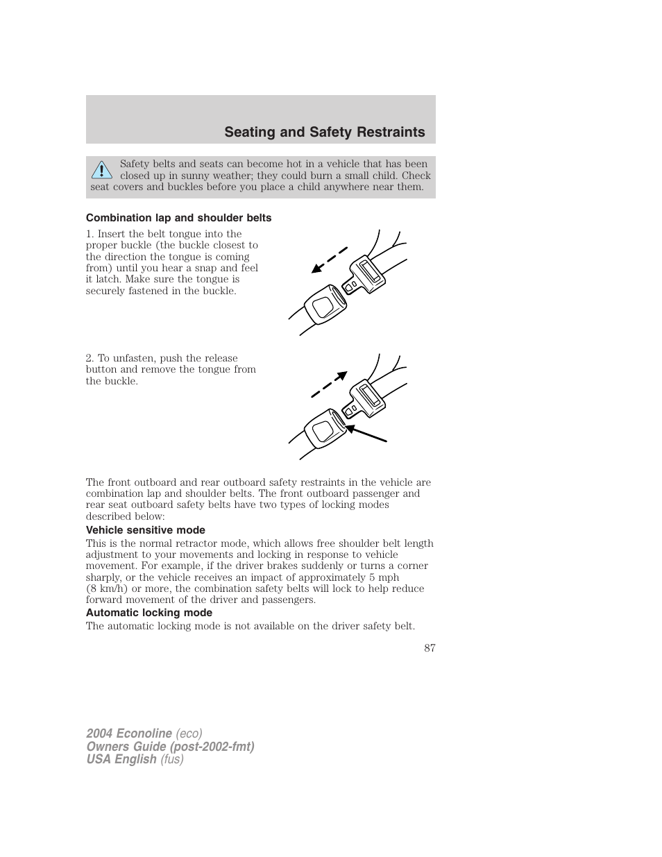 Seating and safety restraints | FORD 2004 E-450 v.3 User Manual | Page 87 / 256